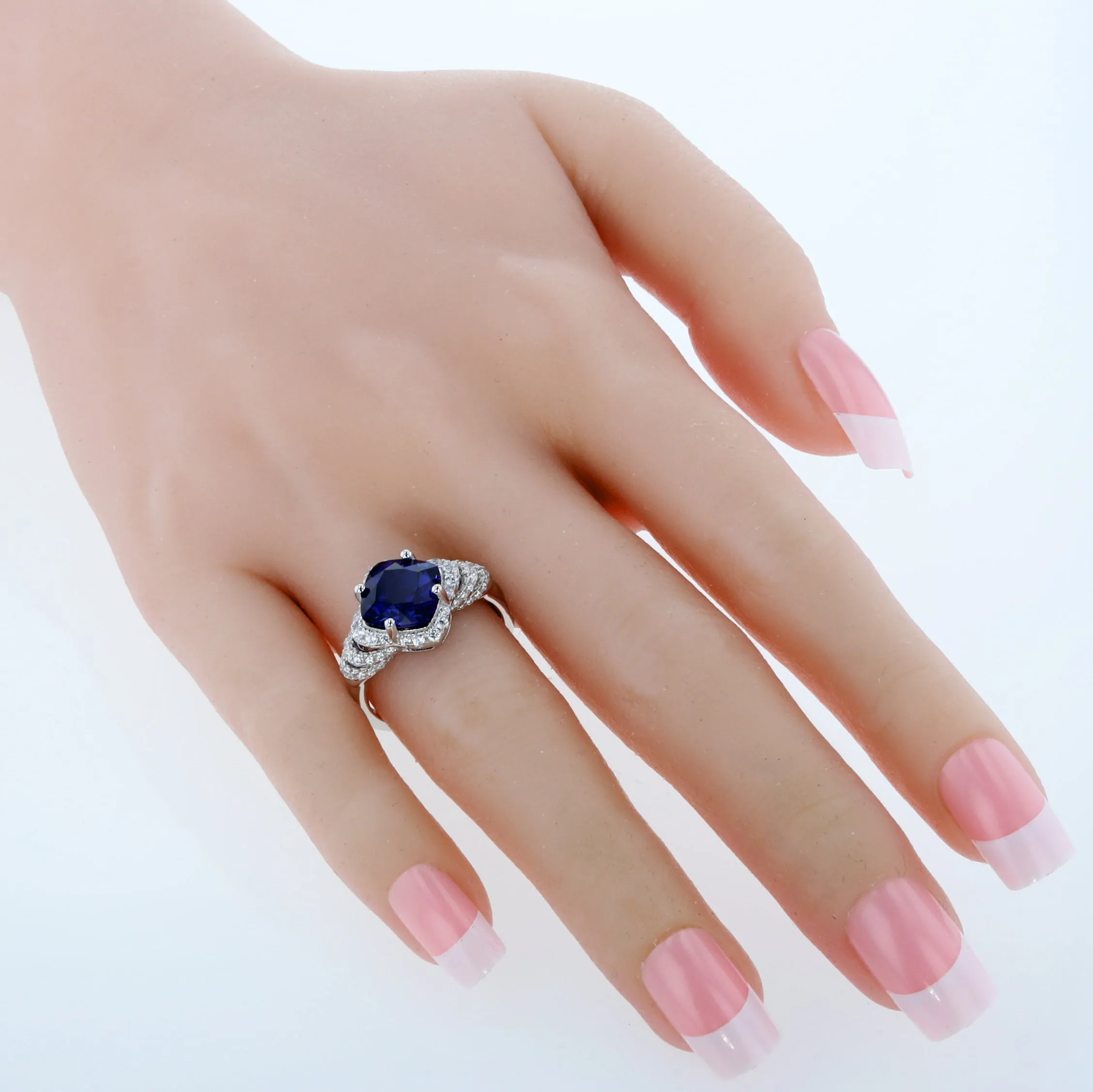 Blue Sapphire Cushion Cut Sterling Silver Ring Size 7