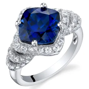 Blue Sapphire Cushion Cut Sterling Silver Ring Size 7