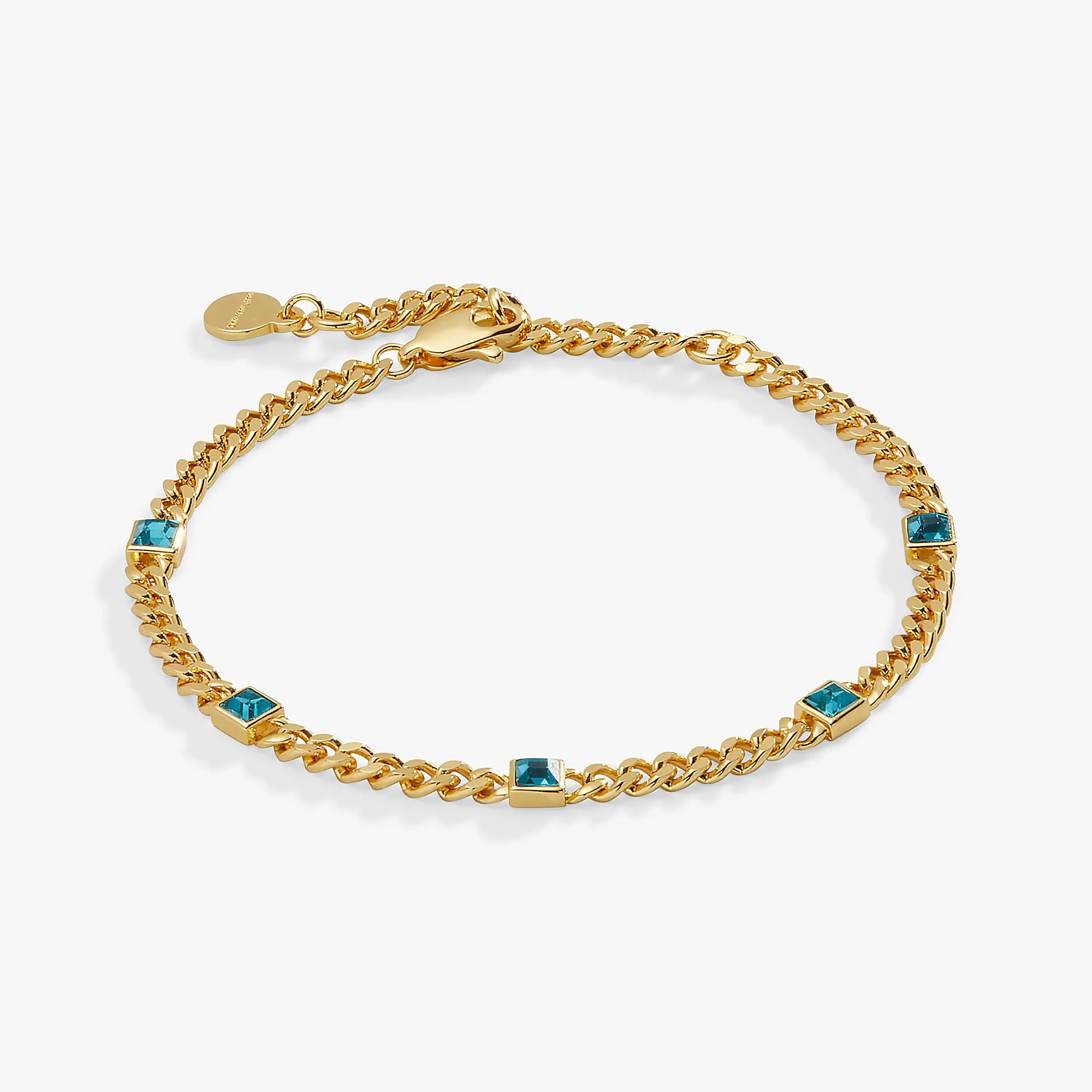 Blue Zircon Curb Chain Bracelet, December Birthstone