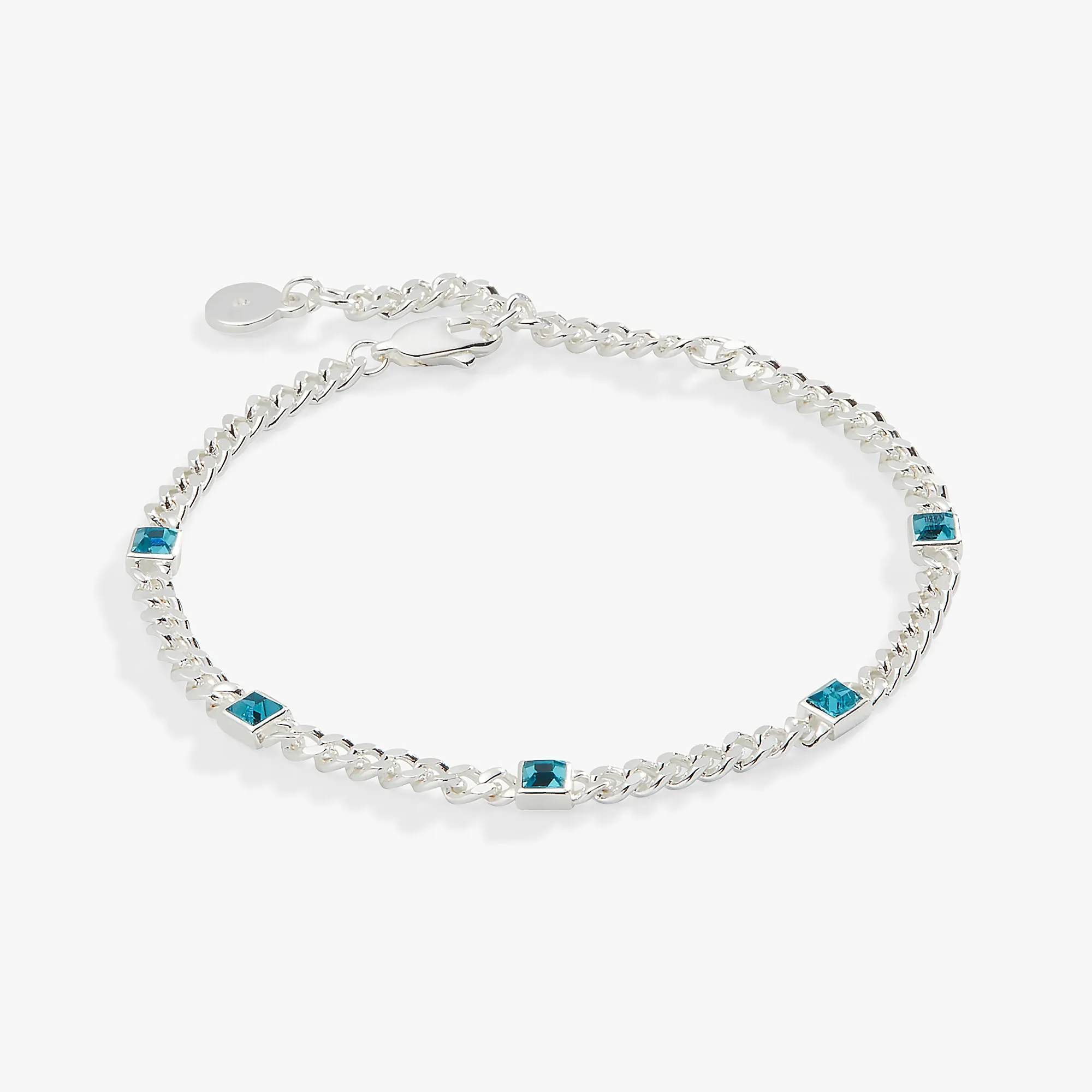 Blue Zircon Curb Chain Bracelet, December Birthstone