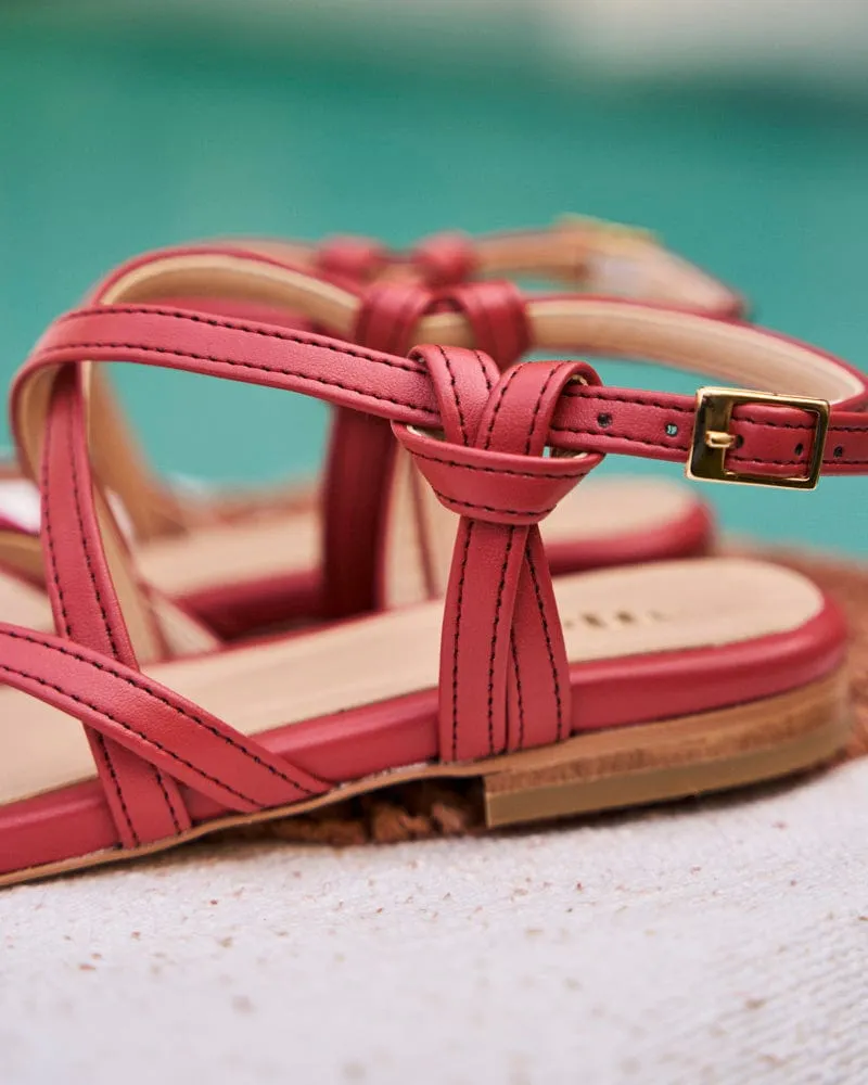 Borneo Cross Strap Vegan Apple Leather Flat Sandals | Coral