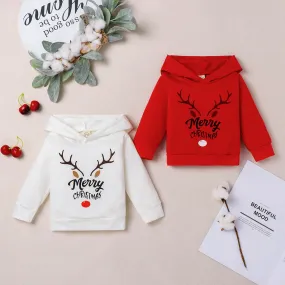 Boys and Girls Christmas Day Model Moose Letter Print Hooded Sweatshirt