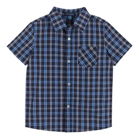 Boys Navy Plaid Bamboo Check Button Down Shirt