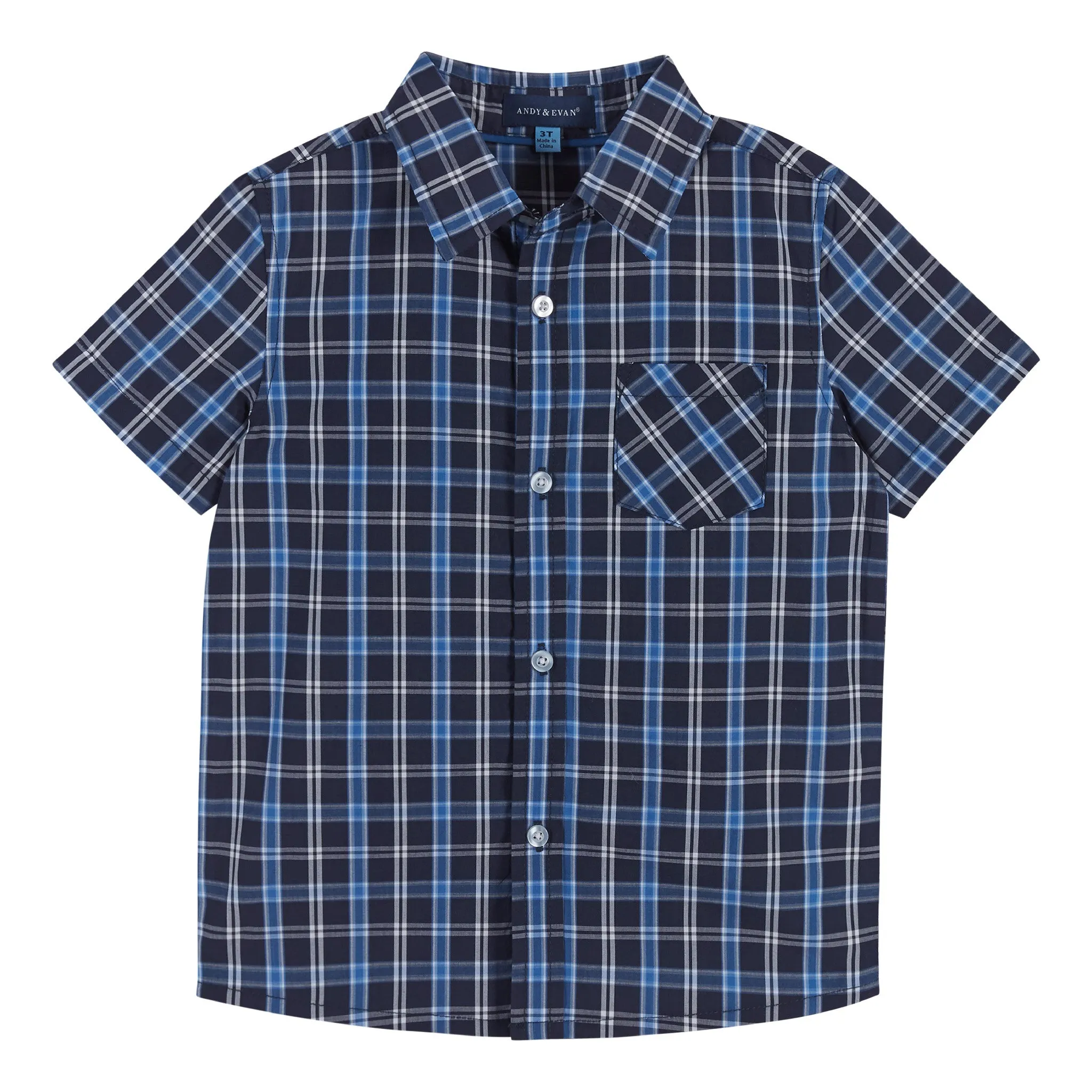 Boys Navy Plaid Bamboo Check Button Down Shirt