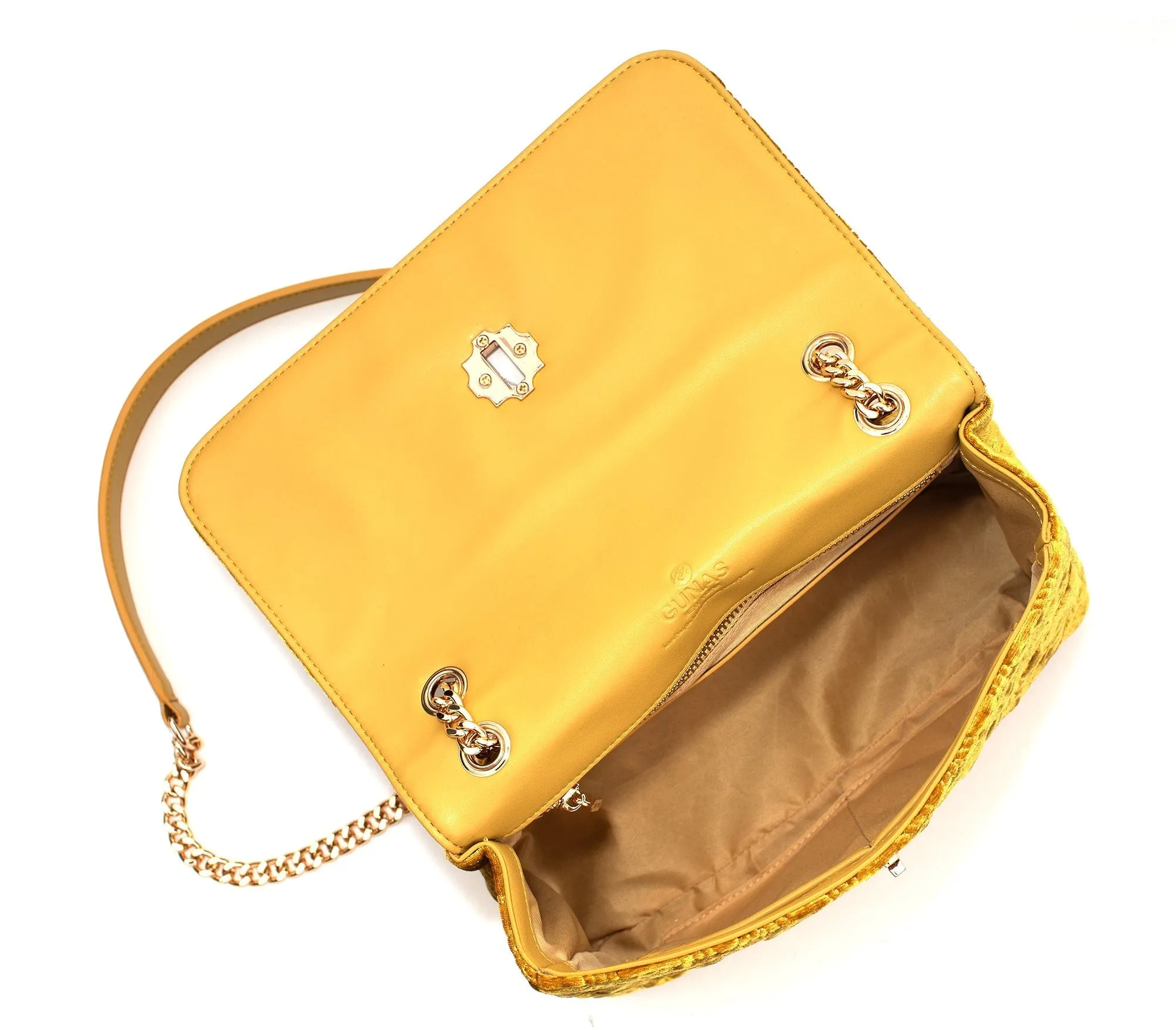 Broadway Vegan Velvet Jacquard Shoulder Bag | Yellow