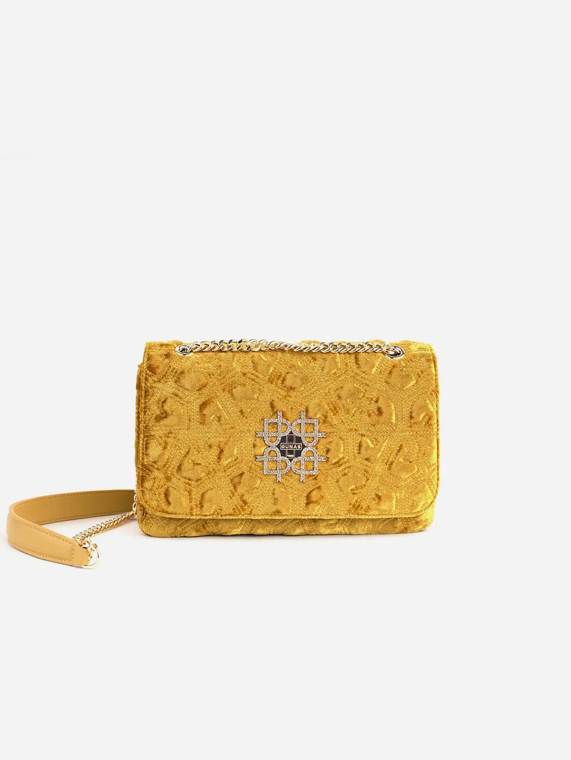 Broadway Vegan Velvet Jacquard Shoulder Bag | Yellow