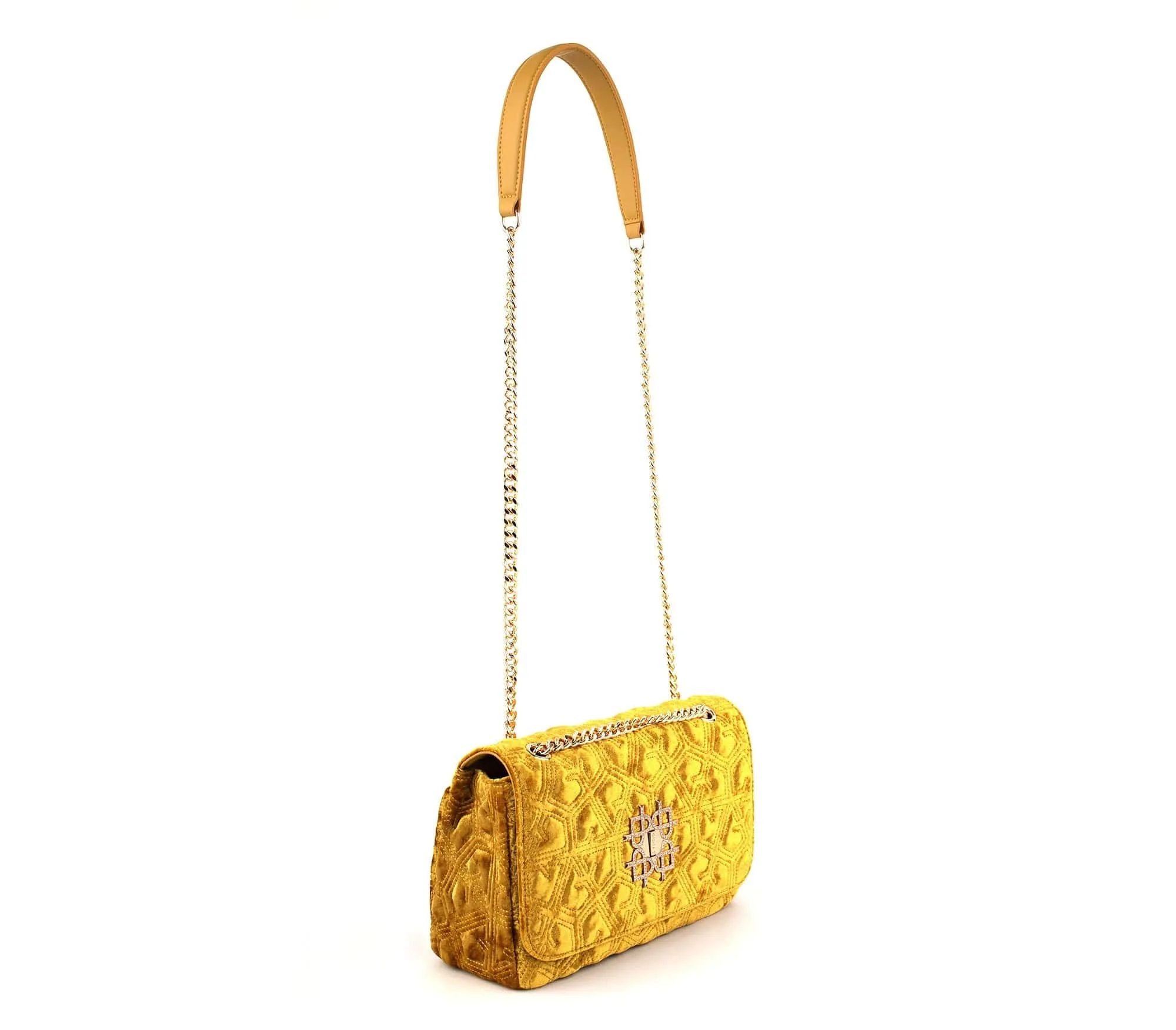 Broadway Vegan Velvet Jacquard Shoulder Bag | Yellow