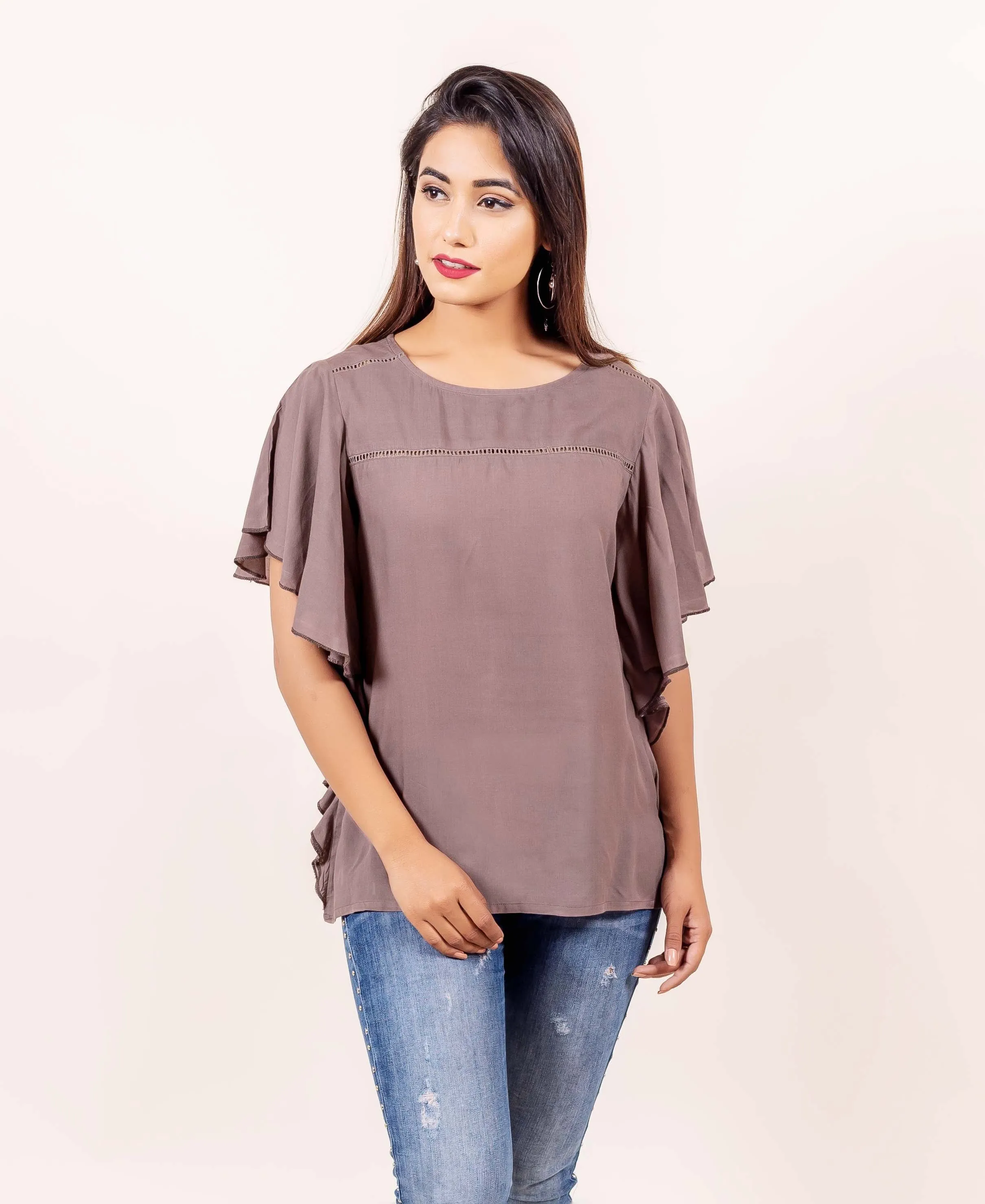 Brown Bell Sleeves Top