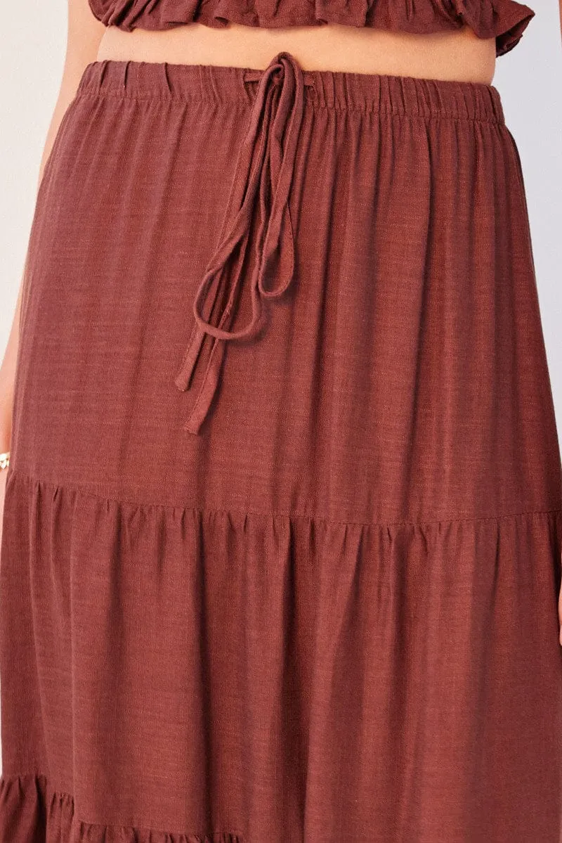 Brown Maxi Skirt Tiered