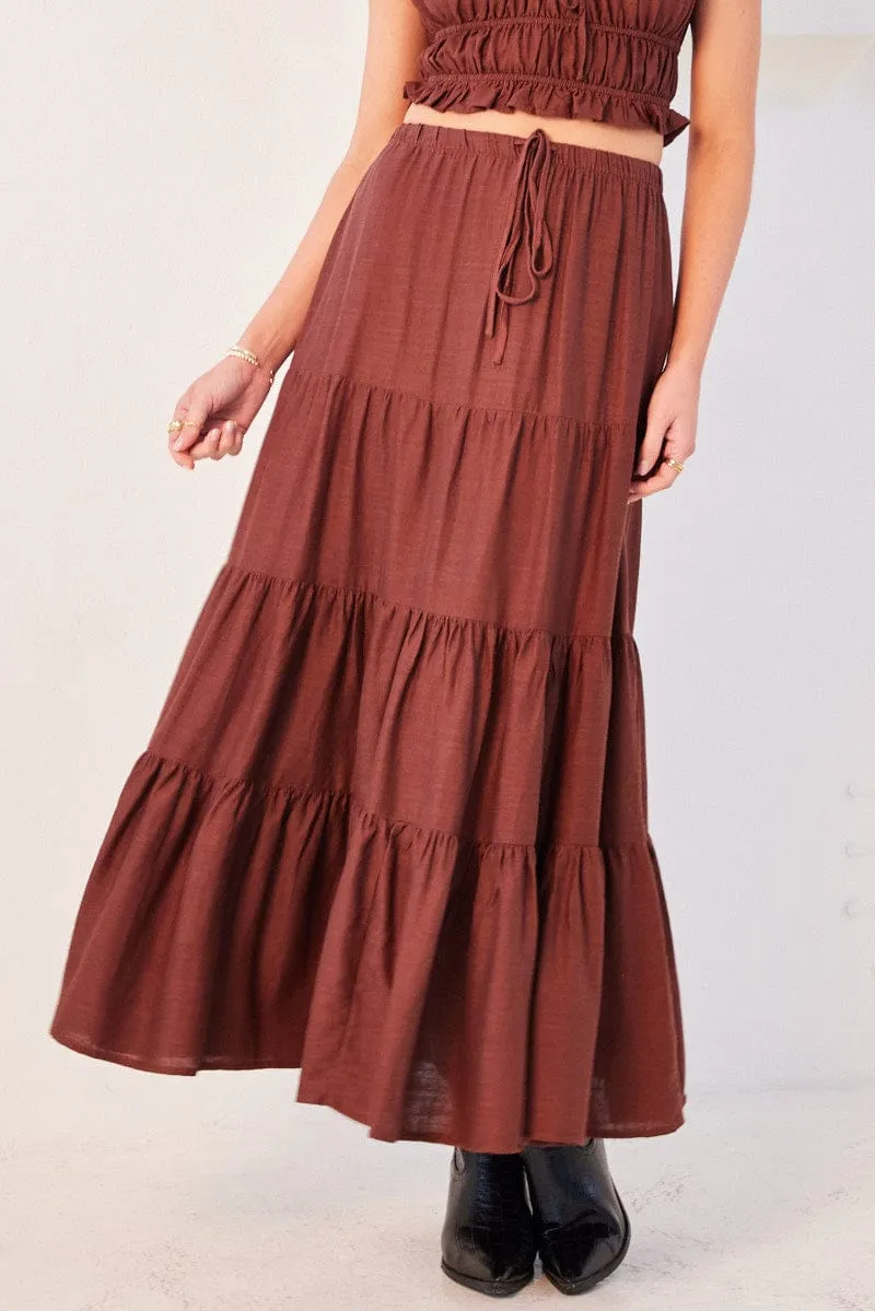 Brown Maxi Skirt Tiered