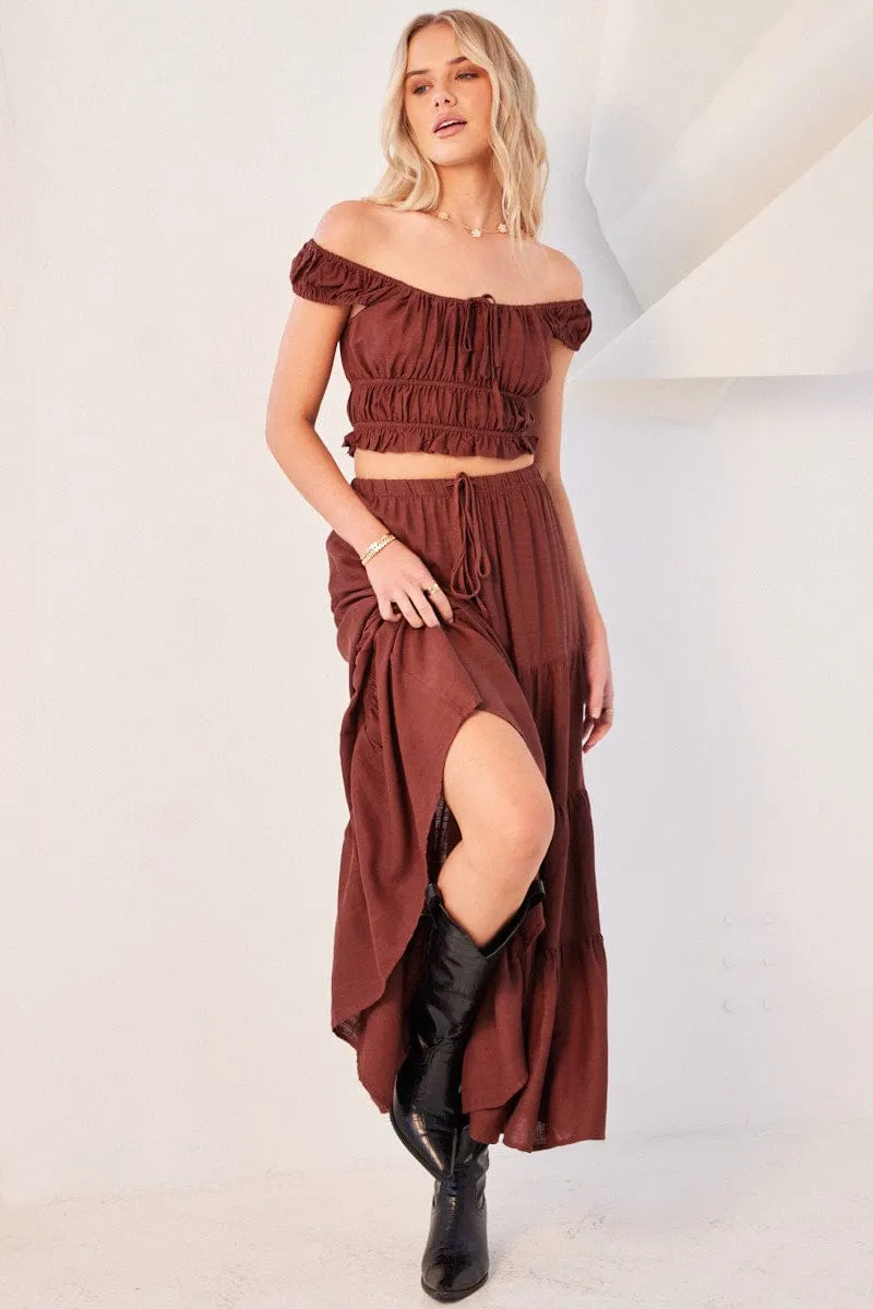 Brown Maxi Skirt Tiered