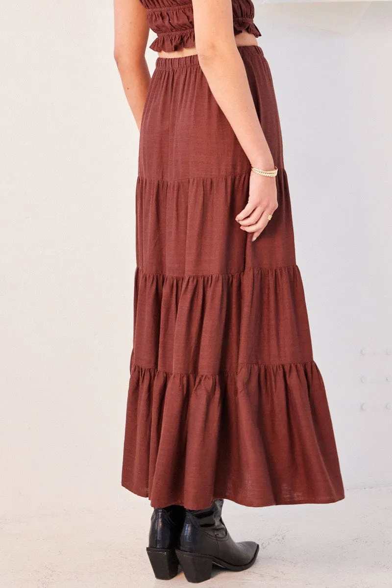 Brown Maxi Skirt Tiered