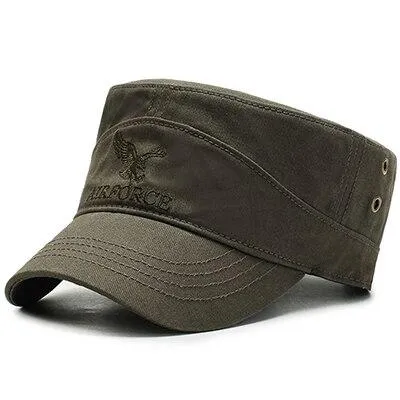 Buckled Cotton Military Hat with Eagle Embroidery Logo