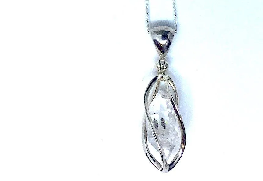 Caged in Silver Herkimer Diamond Pendant