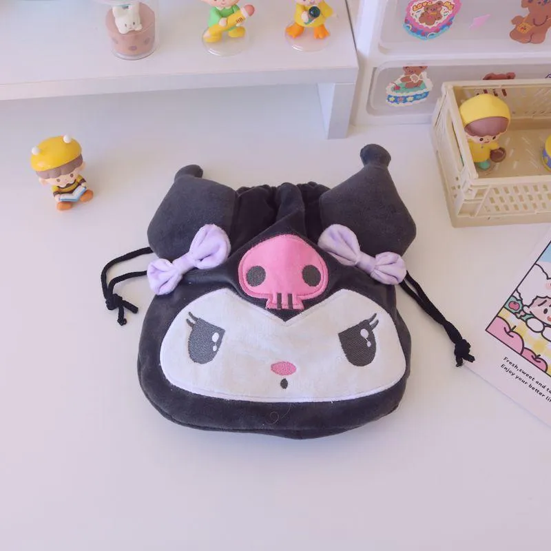 Cartoon Stuffed Animals Melody Cinnamorol Kirby Kuromi Plush Bag Kawaii Cute Soft Drawstring Pocket Coin Purse Plushie Toys Gift