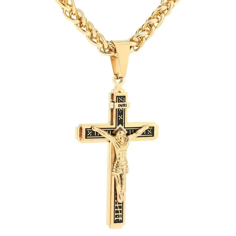 Catholic Jesus Christ Crucifix Stainless Steel Pendant Necklace