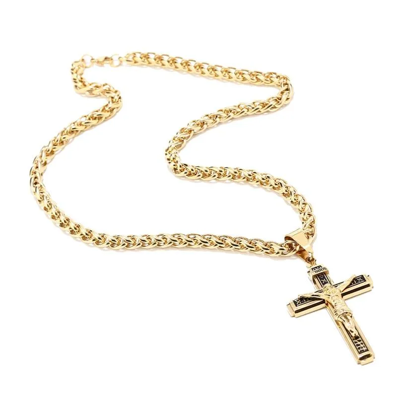 Catholic Jesus Christ Crucifix Stainless Steel Pendant Necklace