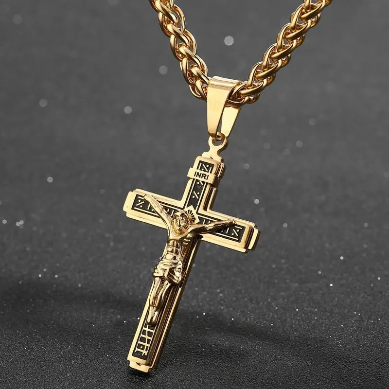 Catholic Jesus Christ Crucifix Stainless Steel Pendant Necklace