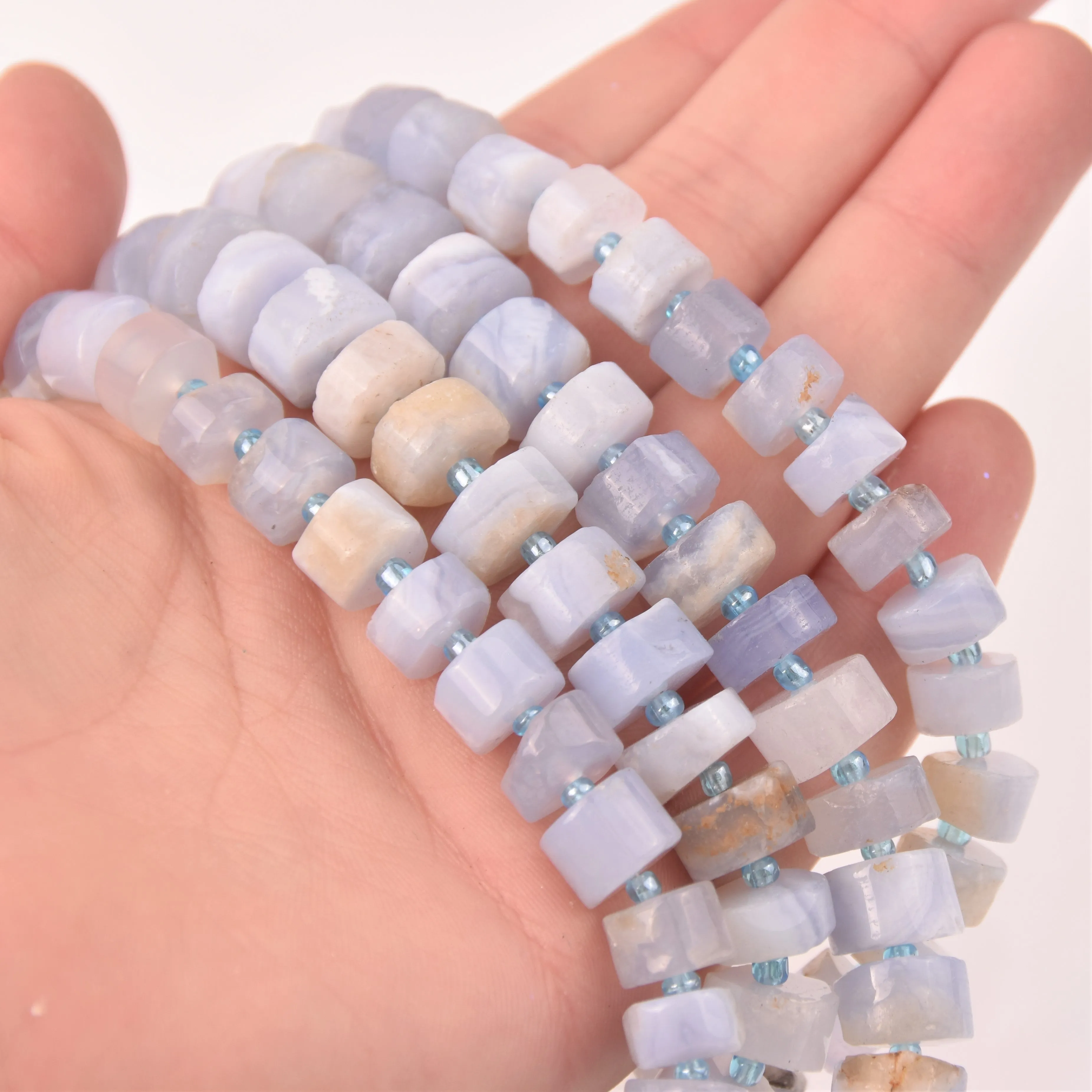 Chalcedony Blue Lace Agate Half Strand, 8mm Wheel Gemstone Beads, 8 long gem0843