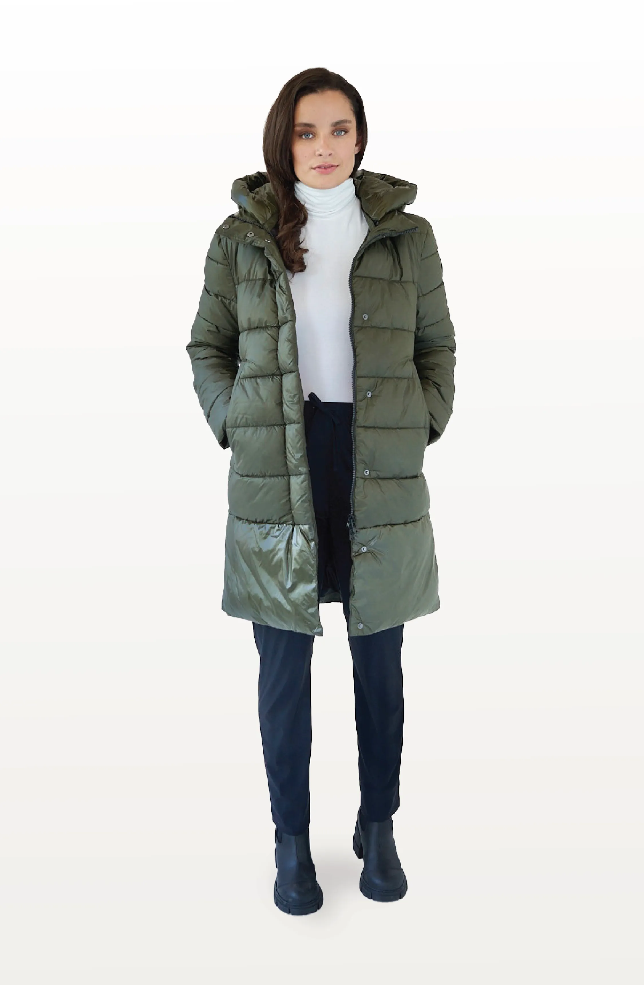 Chepstow Recycled Vegan Long Puffer Jacket | Olive Green