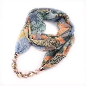 Chic Floral Chiffon Scarf with Crystal Necklace - 180 x 48cm