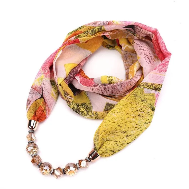 Chic Floral Chiffon Scarf with Crystal Necklace - 180 x 48cm