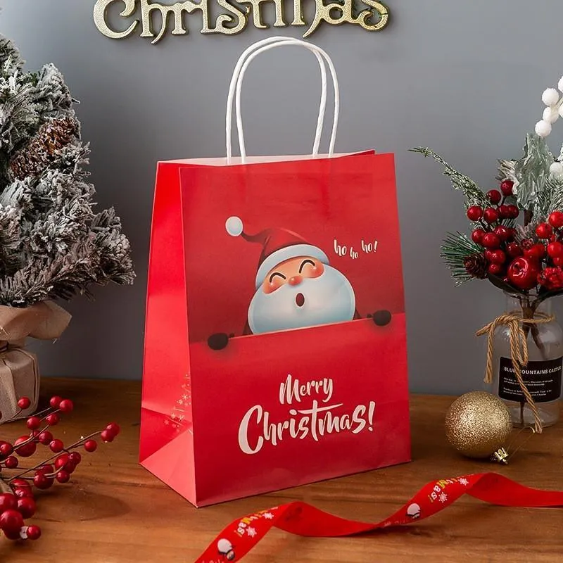 Christmas Gift Paper Bag with Handles for Christmas Eve Party Supplies