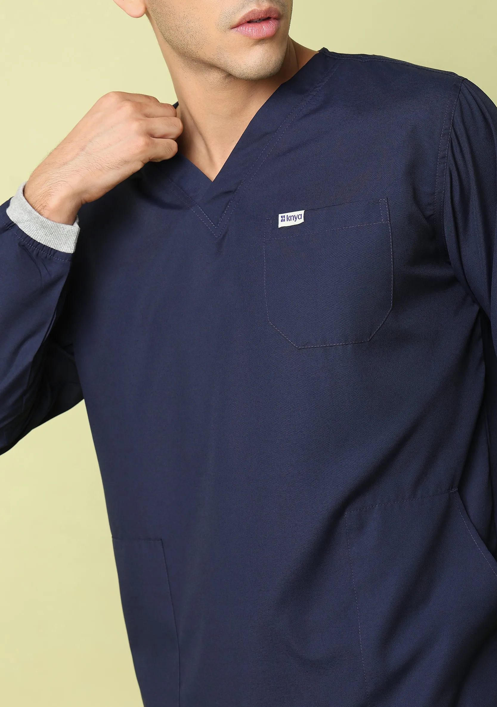 Classic Men's 5-Pocket Longsleeves (Navy Blue) Scrub