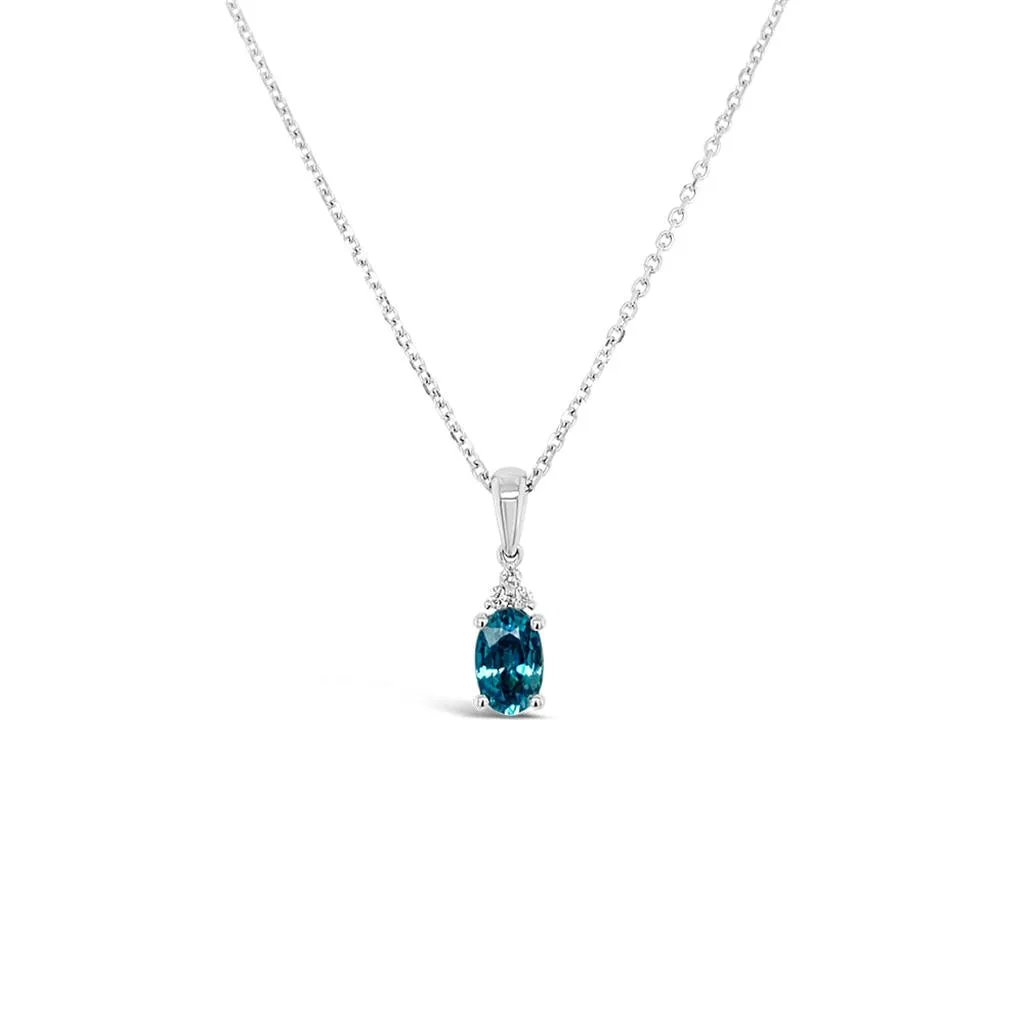 Color by Martin Binder Oval Blue Zircon & Diamond Necklace