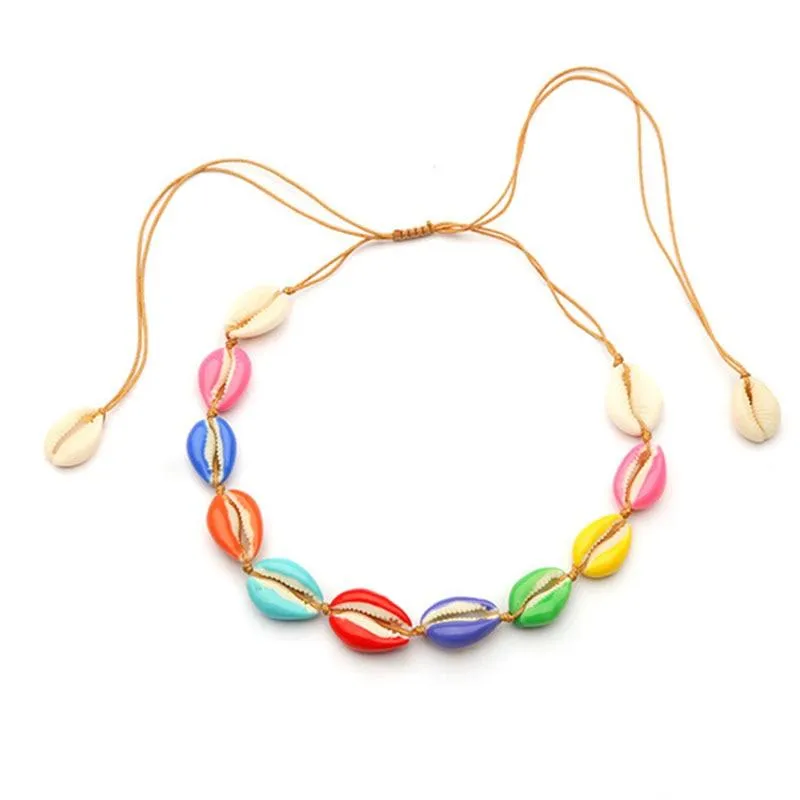 Colorful Puka Shell Adjustable Rope Choker Necklace