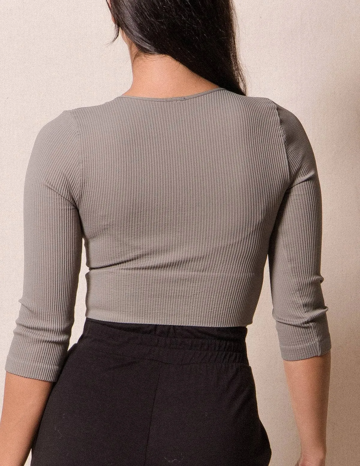 Control Fit Ribbed 3/4 Sleeve Crop Top- As-Is-Clearance