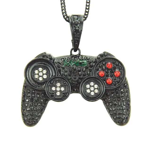 Controller Handle Crystal and Rhinestone Hip-Hop Pendant Necklace