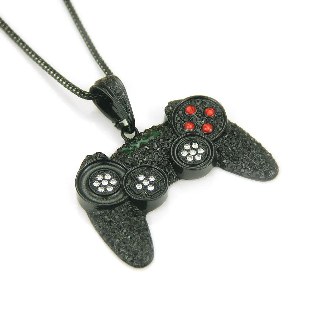 Controller Handle Crystal and Rhinestone Hip-Hop Pendant Necklace