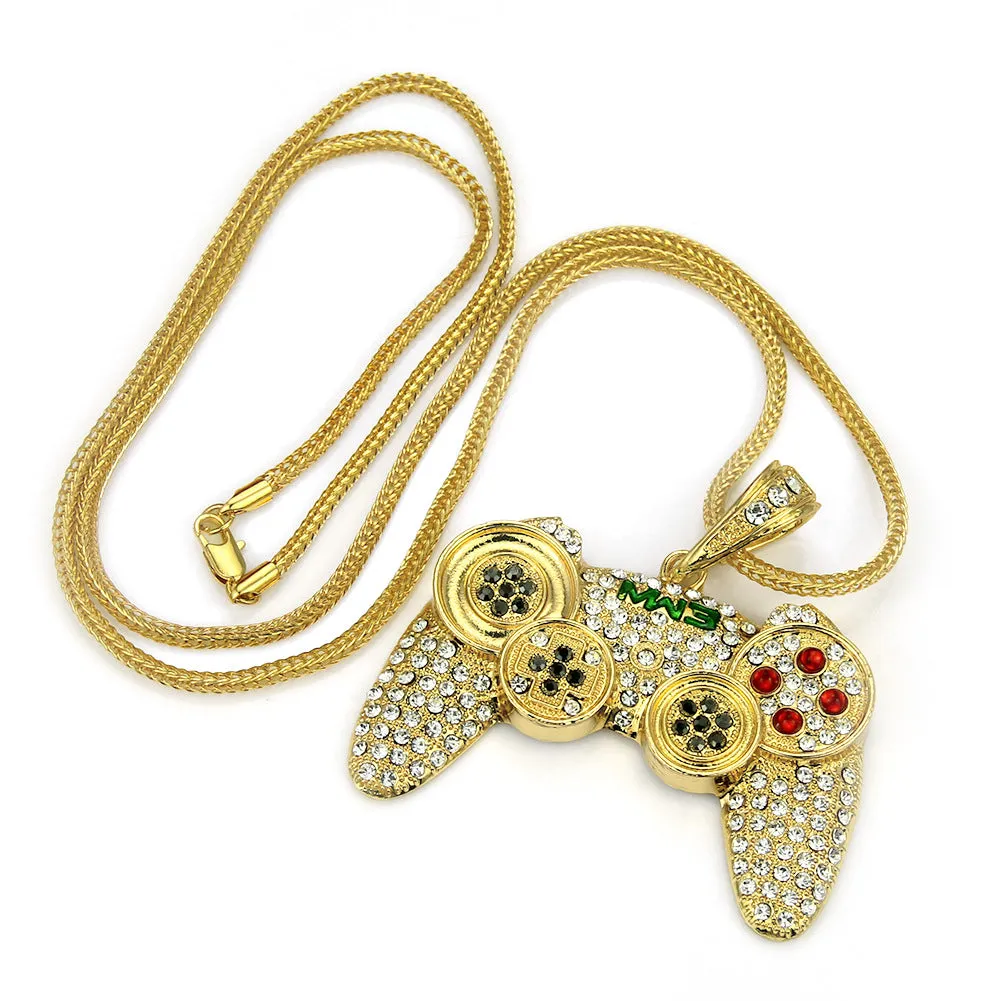 Controller Handle Crystal and Rhinestone Hip-Hop Pendant Necklace