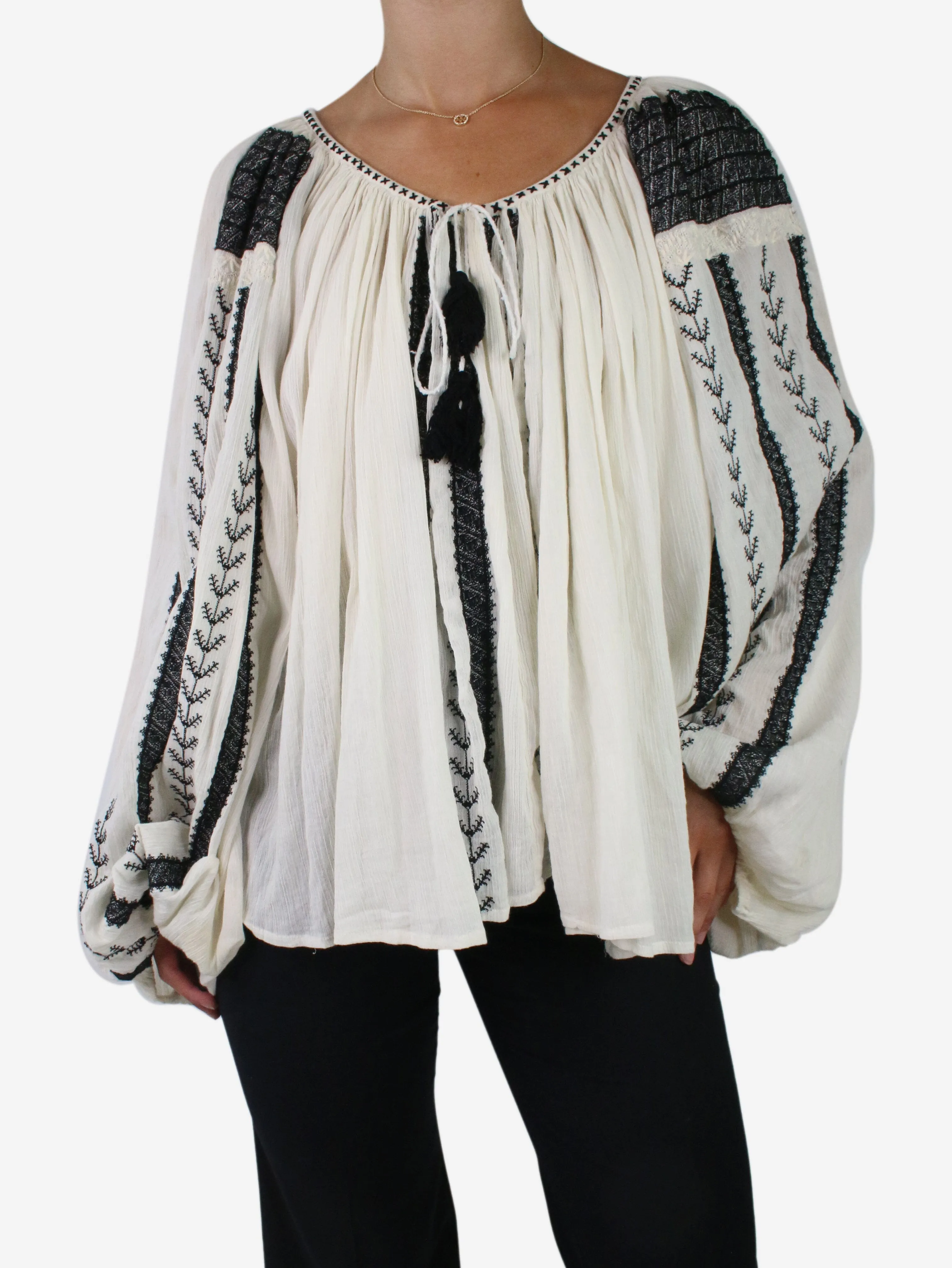 Cream embroidered oversized blouse - One Size