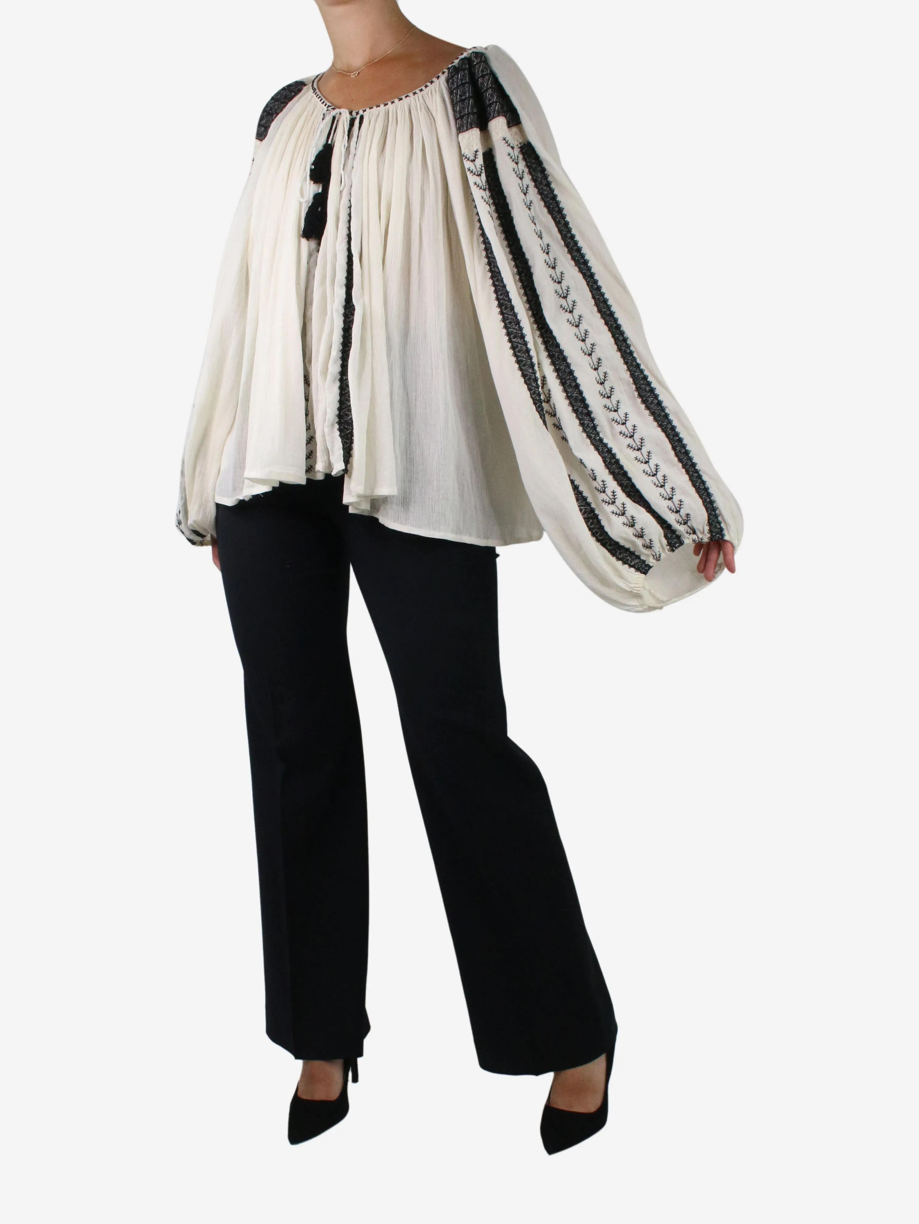 Cream embroidered oversized blouse - One Size