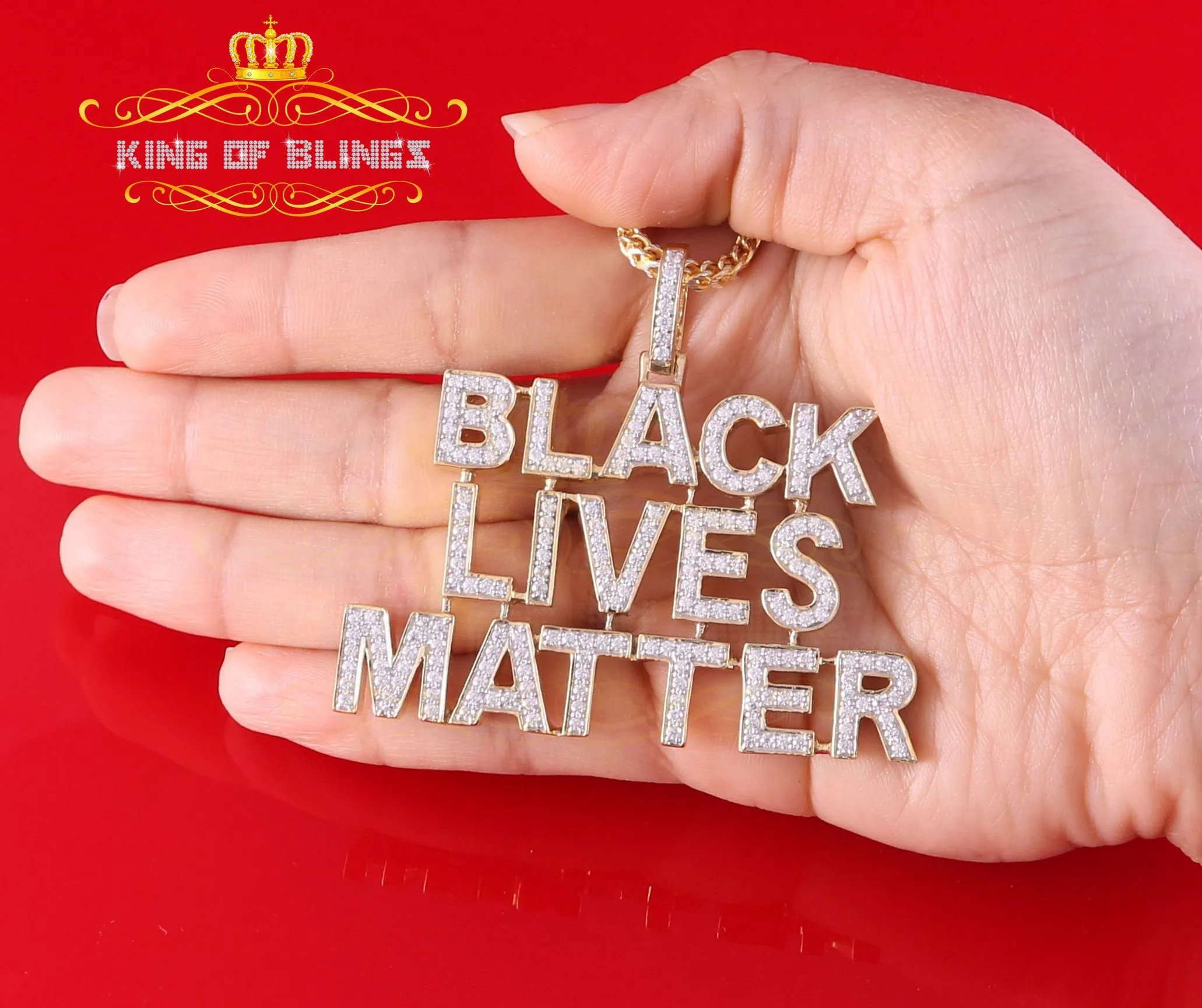 Create Your Own Custom Design in 925 Sterling Silver 2.50inch BLACK LIVES MATTER Sign Pendant Cubic Zirconia