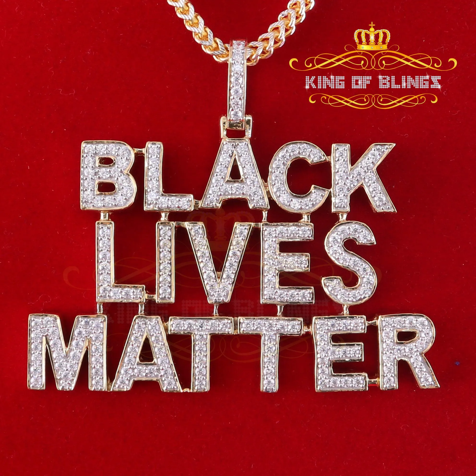 Create Your Own Custom Design in 925 Sterling Silver 2.50inch BLACK LIVES MATTER Sign Pendant Cubic Zirconia