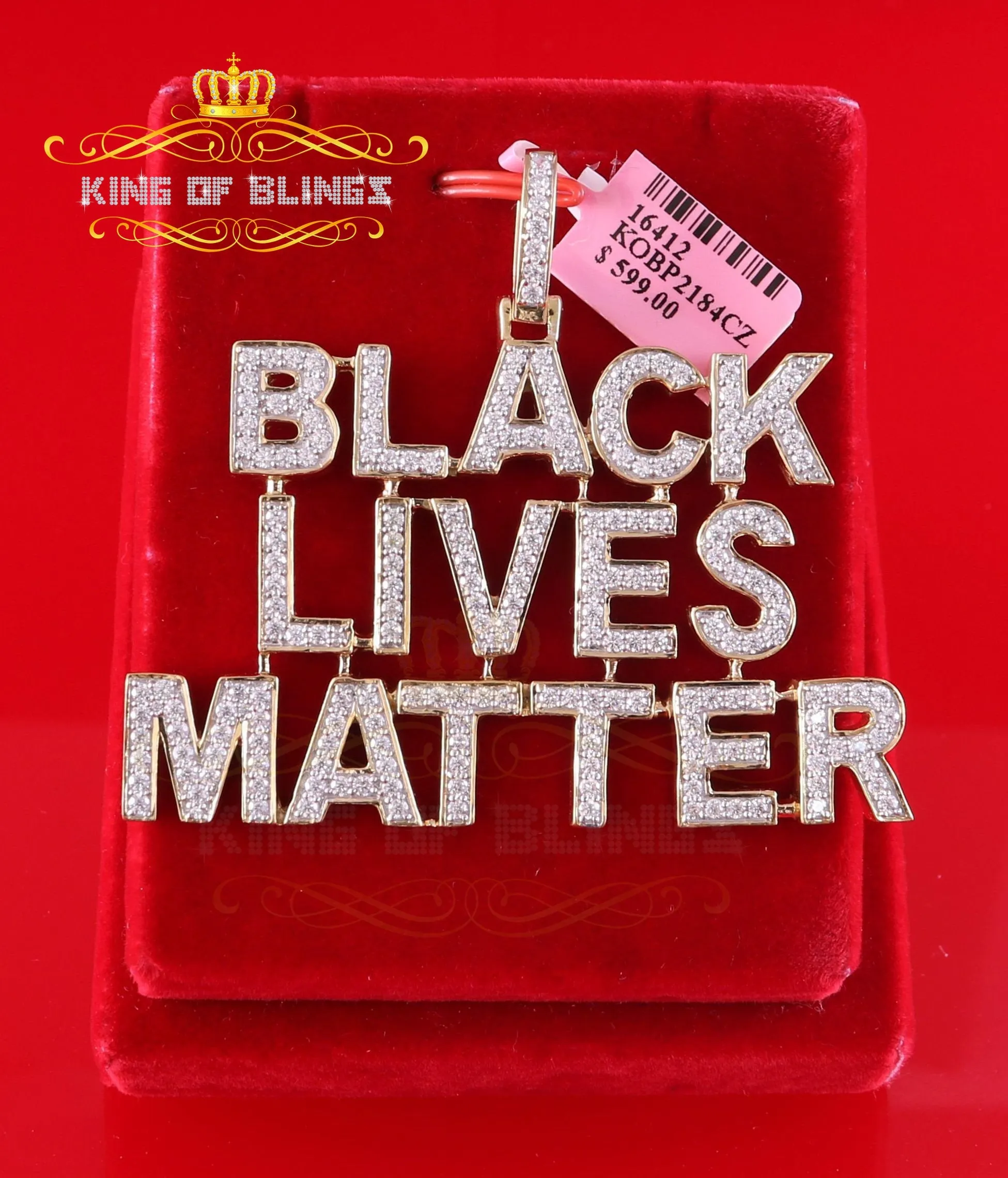 Create Your Own Custom Design in 925 Sterling Silver 2.50inch BLACK LIVES MATTER Sign Pendant Cubic Zirconia