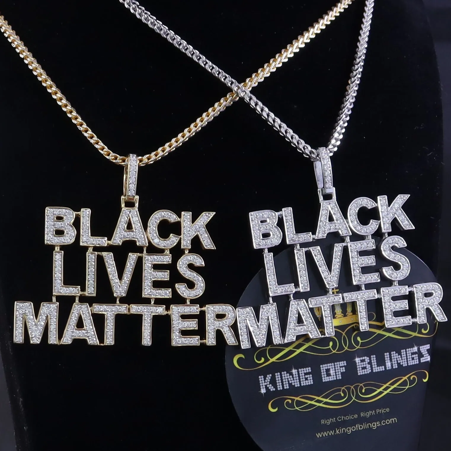 Create Your Own Custom Design in 925 Sterling Silver 2.50inch BLACK LIVES MATTER Sign Pendant Cubic Zirconia