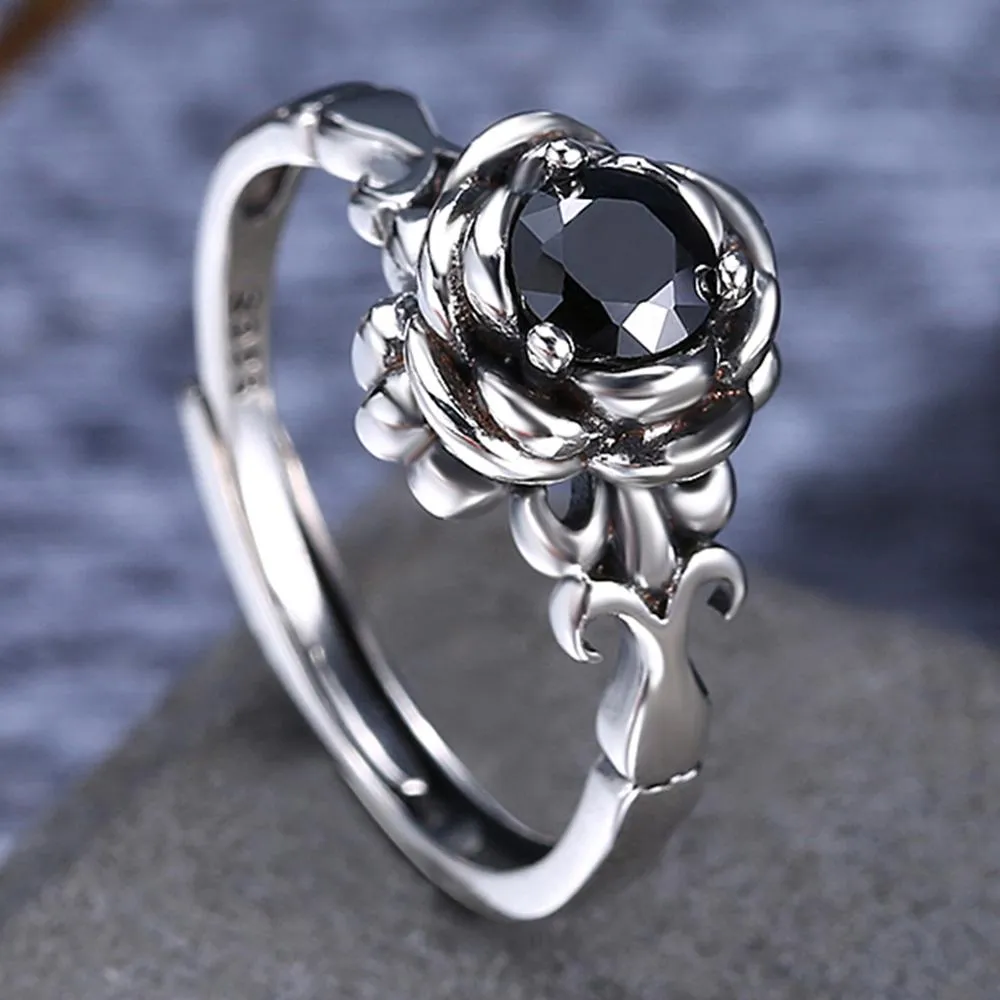 Creative Lotus Design and Cubic Zirconia 925 Sterling Silver Adjustable Fashion Ring