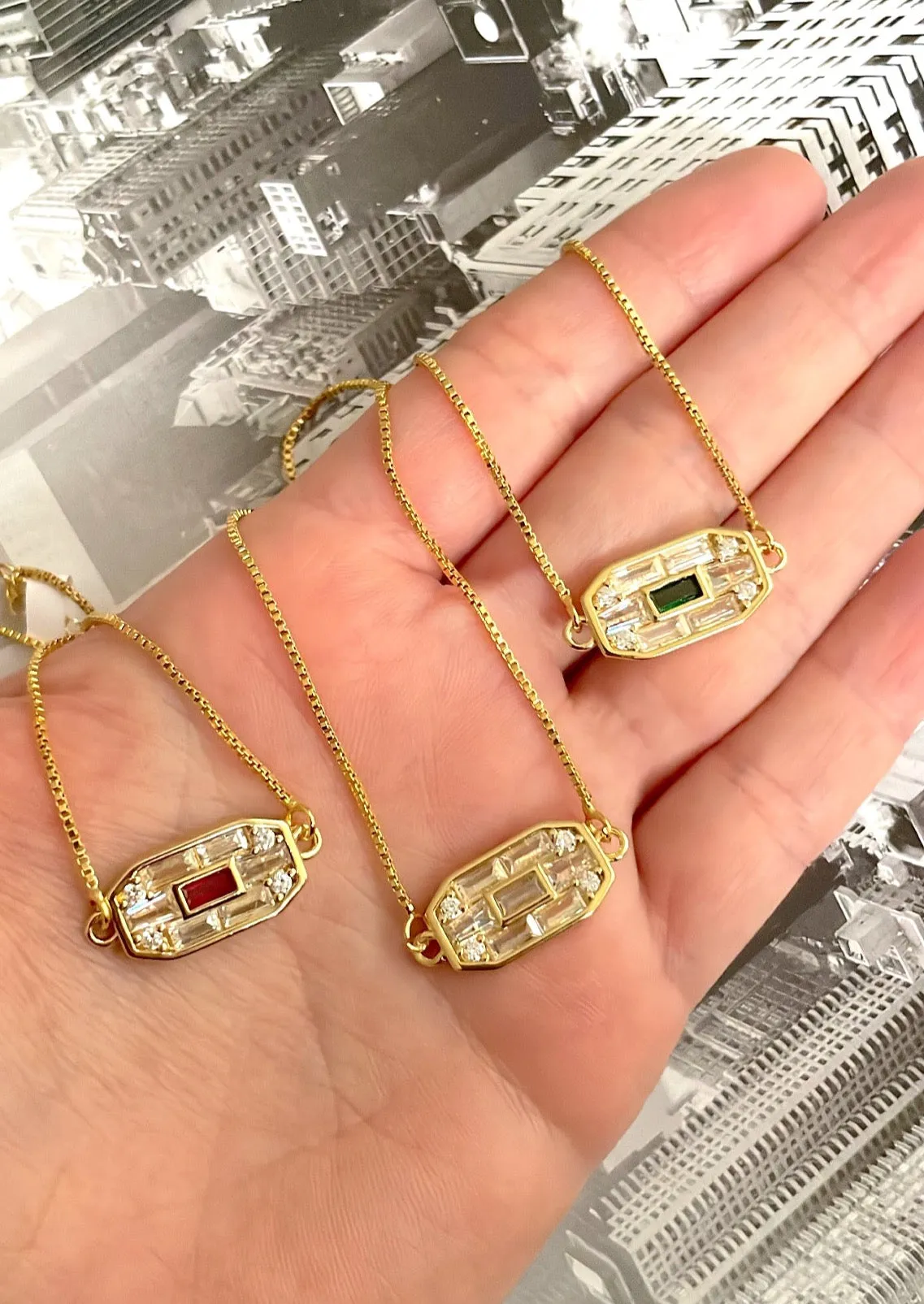 Crystal baguette charm necklace