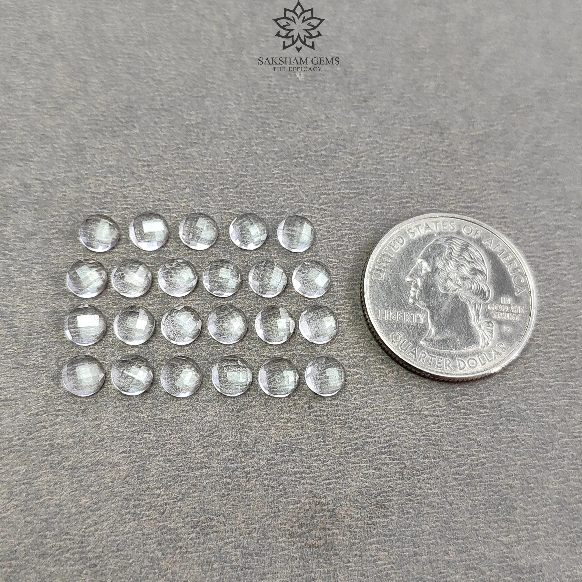 Crystal Quartz Gemstone Checker Cut : 13.70cts Natural White Quartz Gemstone Faceted Round Shape 5mm 23pcs Lot