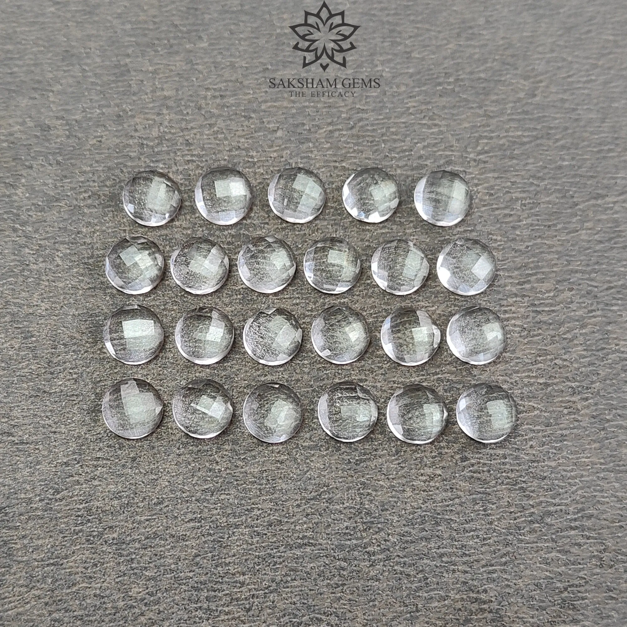 Crystal Quartz Gemstone Checker Cut : 13.70cts Natural White Quartz Gemstone Faceted Round Shape 5mm 23pcs Lot