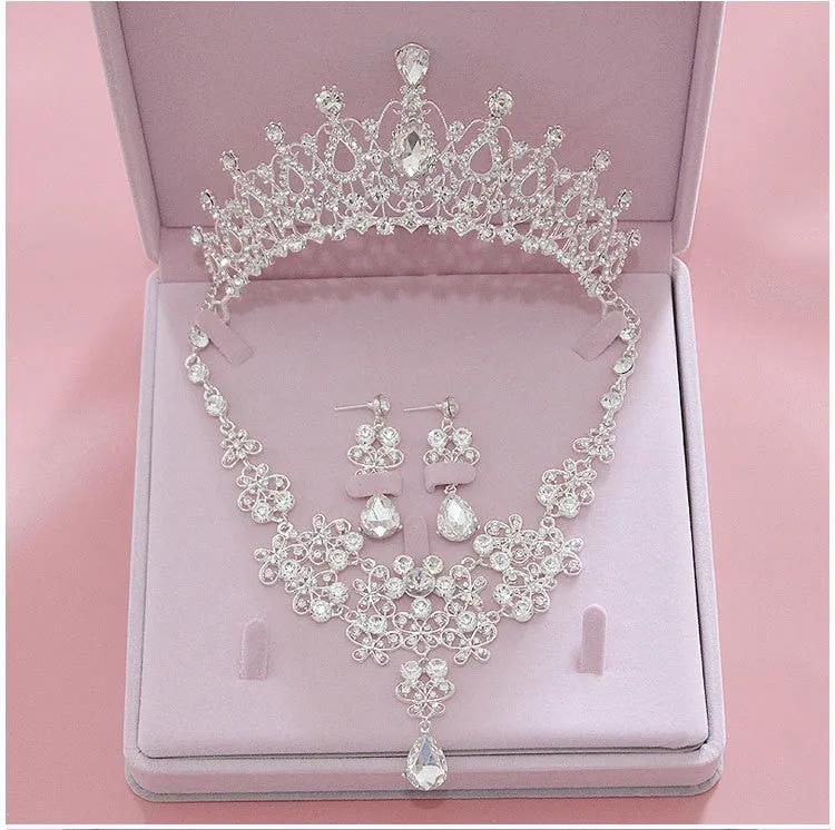 Crystal Tiara, Necklace & Earrings Wedding Bridal Jewelry Set