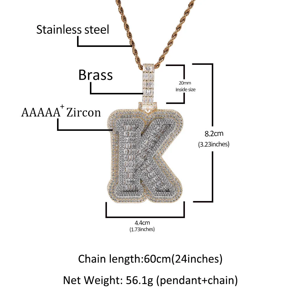 Custom Alphabet Initial Baguette Letter Pendant