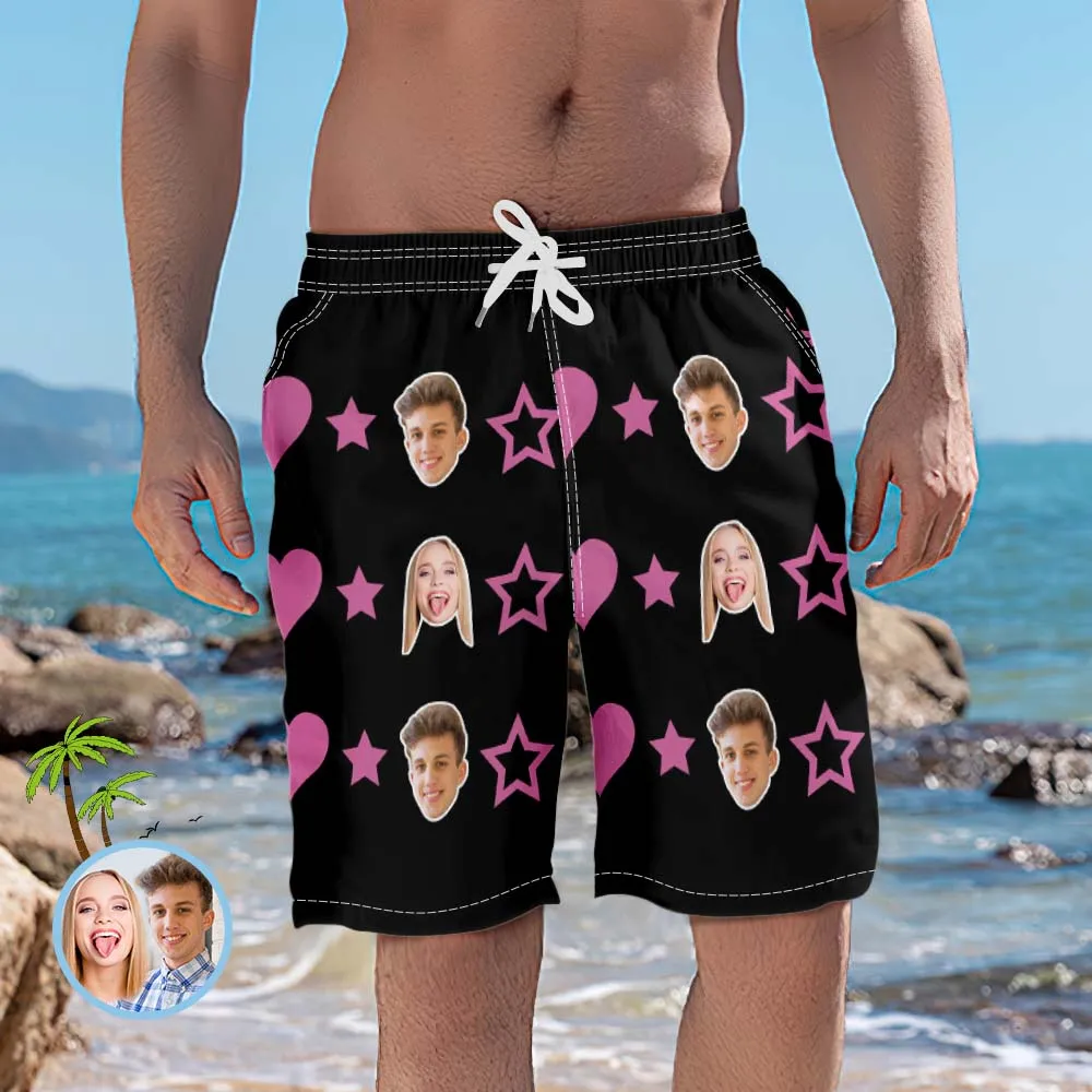 Custom Couple Face Photo Men's Swim Trunk Summer