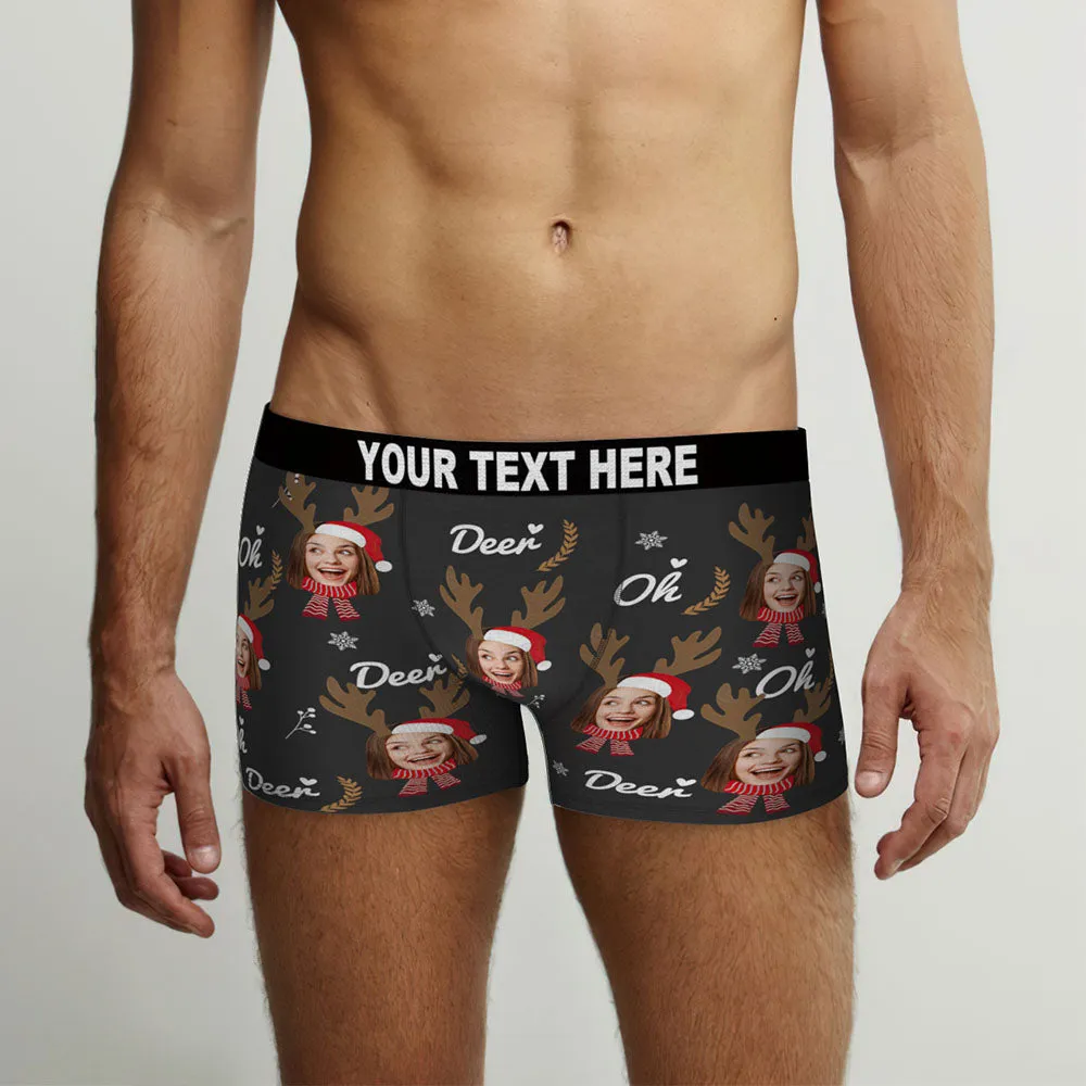 Custom Face Boxers Briefs Personalised Men's Shorts With Photo Christmas Reindeer