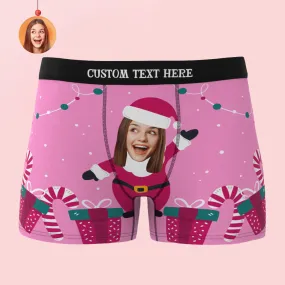 Custom Face Christmas Boxer Briefs Santa is Here Personalised Funny Christmas Gift