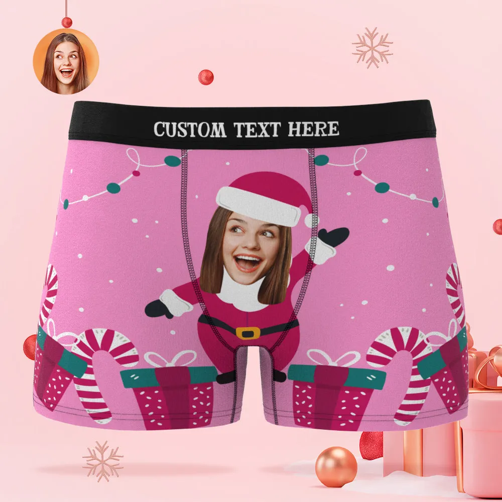 Custom Face Christmas Boxer Briefs Santa is Here Personalised Funny Christmas Gift